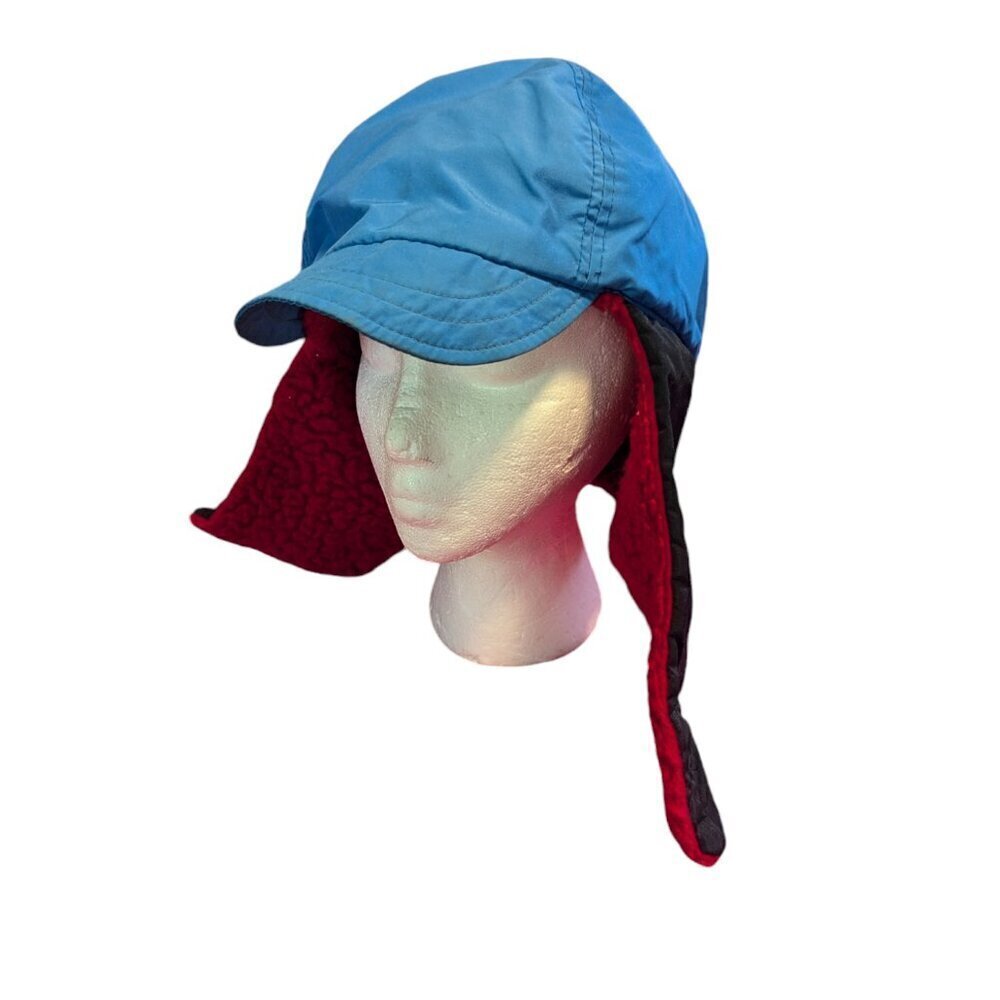 Vintage Trapper Hat‎ Fleece Lined Nylon Winter Apres Ski Colorblock Waterproof